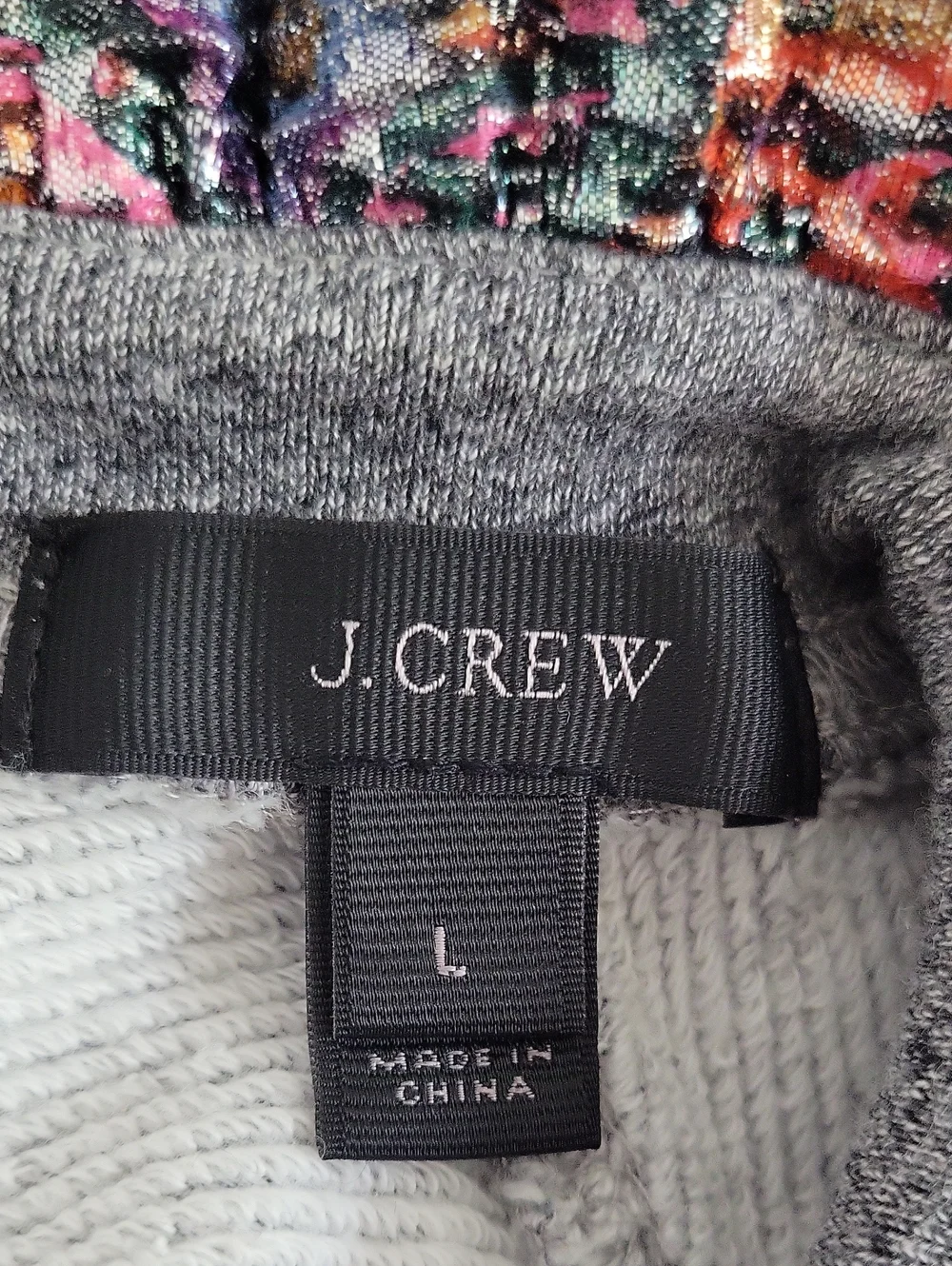 J. Crew Gray Floral Metallic Trim Ruffleneck Sweatshirt Size L